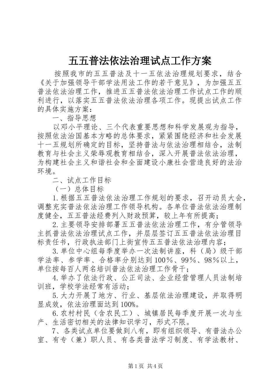 2024年五五普法依法治理试点工作方案_第1页