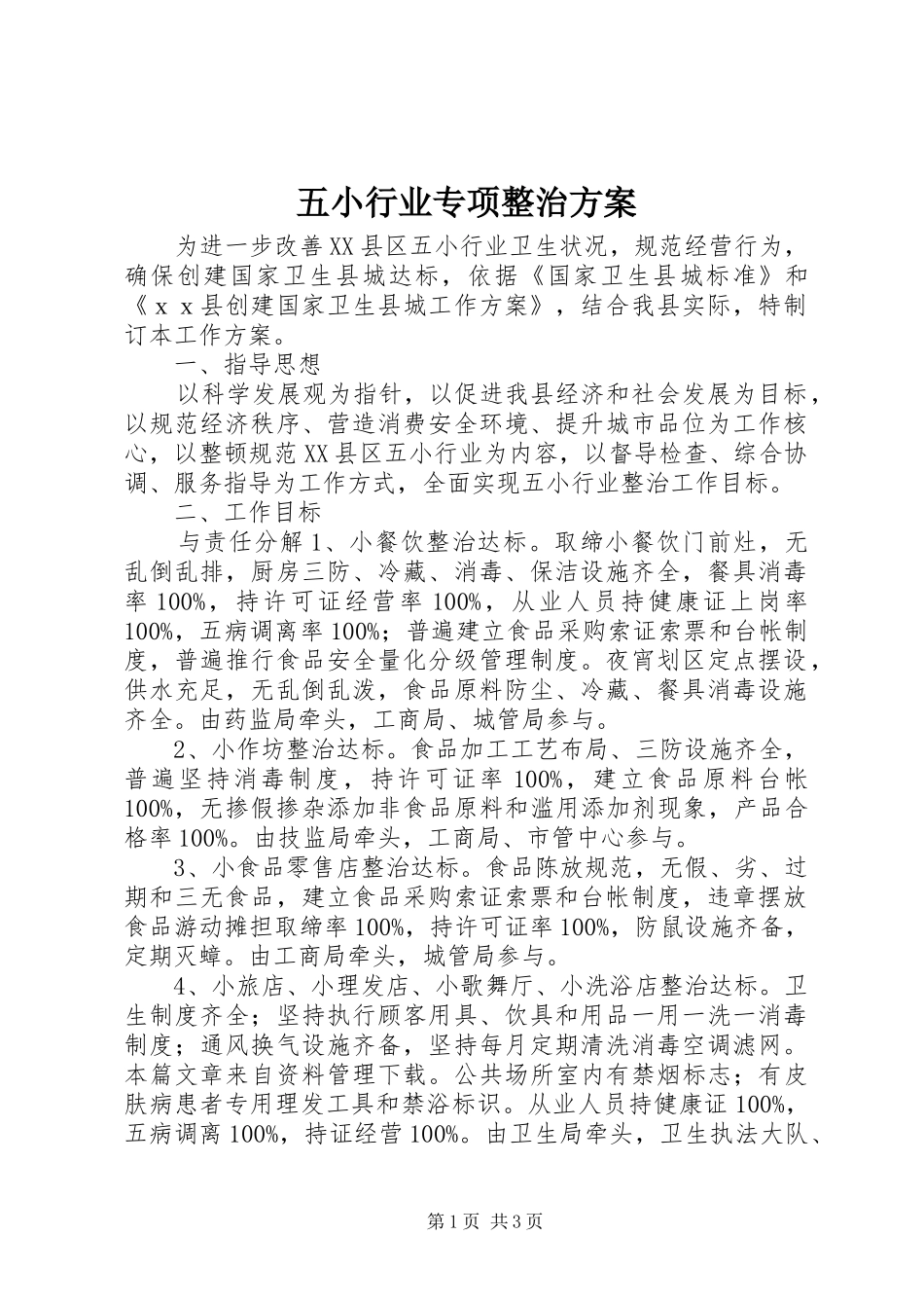 2024年五小行业专项整治方案_第1页