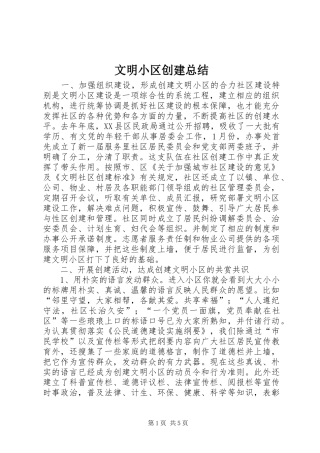 2024年文明小区创建总结