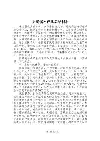 2024年文明镇村评比总结材料