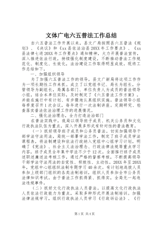 2024年文体广电六五普法工作总结