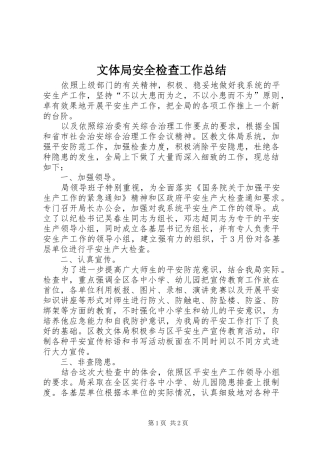 2024年文体局安全检查工作总结