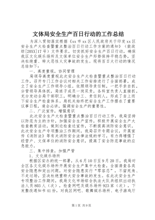 2024年文体局安全生产百日行动的工作总结