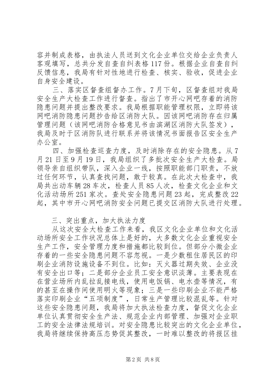 2024年文体局安全生产大检查工作总结范文_第2页
