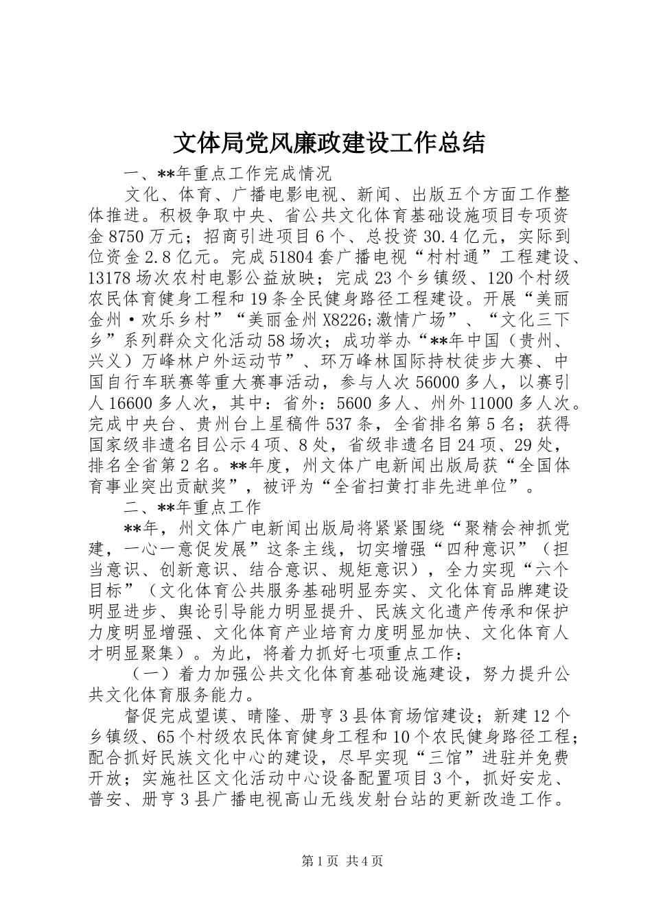 2024年文体局党风廉政建设工作总结_第1页