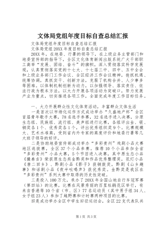 2024年文体局党组年度目标自查总结汇报