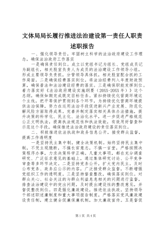 2024年文体局局长履行推进法治建设第一责任人职责述职报告