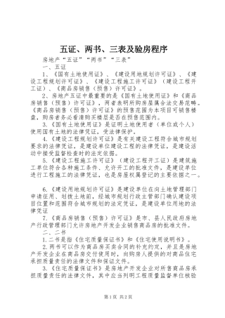 2024年五证两书三表及验房程序