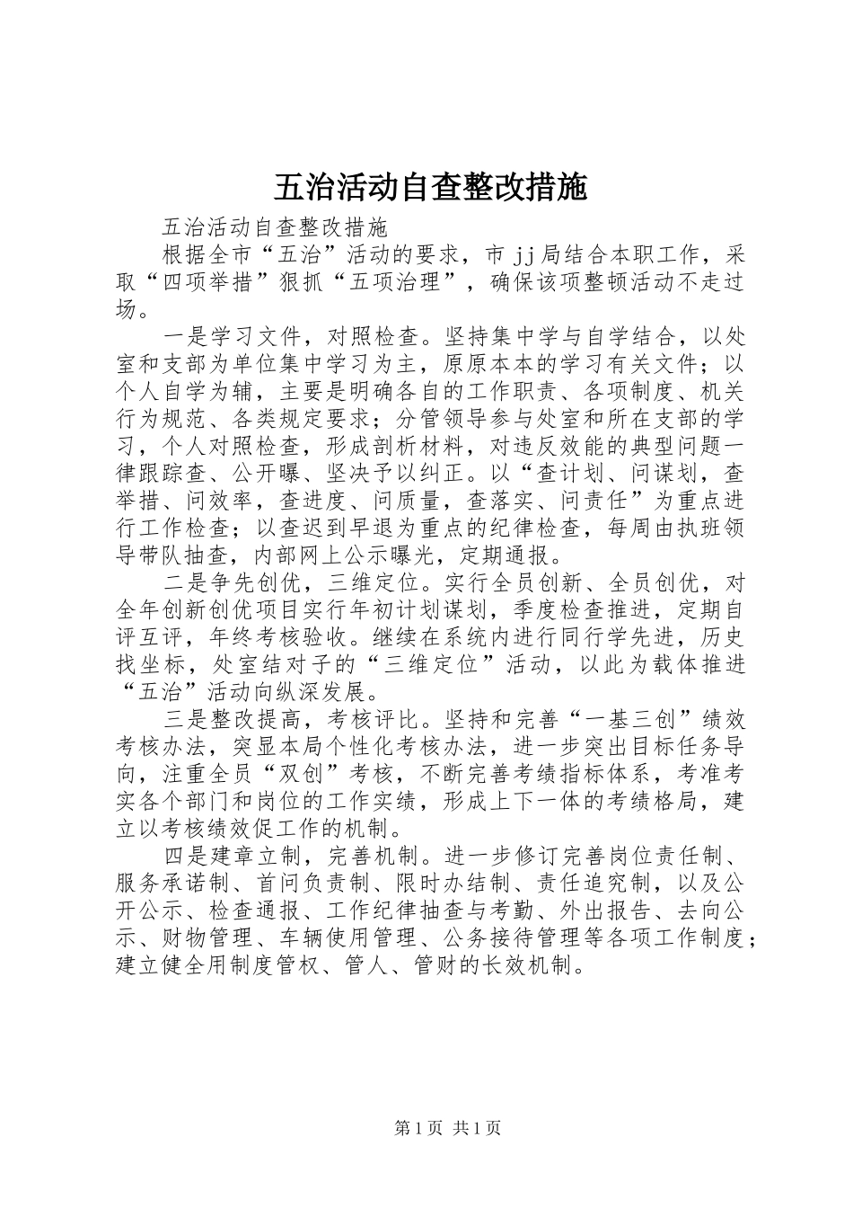 2024年五治活动自查整改措施_第1页