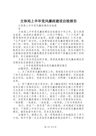 2024年文体局上半年党风廉政建设自检报告