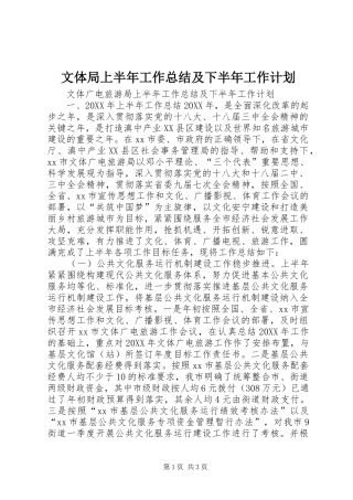 2024年文体局上半年工作总结及下半年工作计划