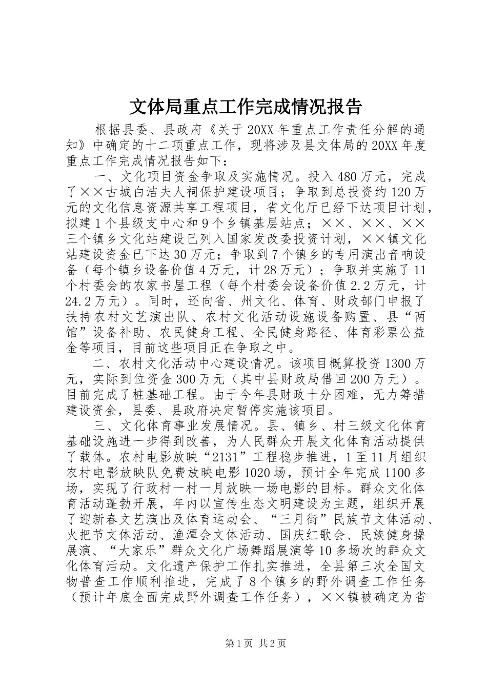 2024年文体局重点工作完成情况报告_第1页