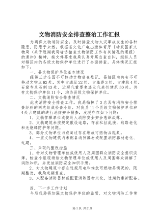 2024年文物消防安全排查整治工作汇报