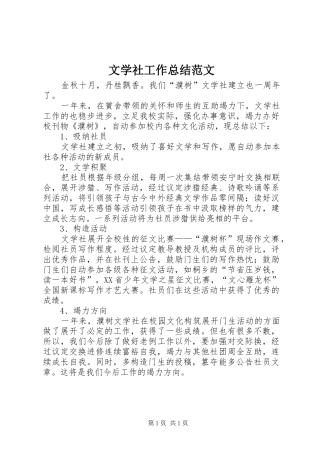 2024年文学社工作总结范文