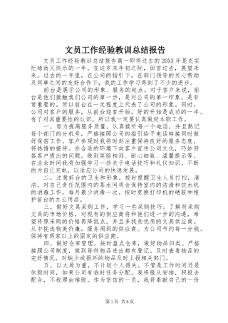 2024年文员工作经验教训总结报告