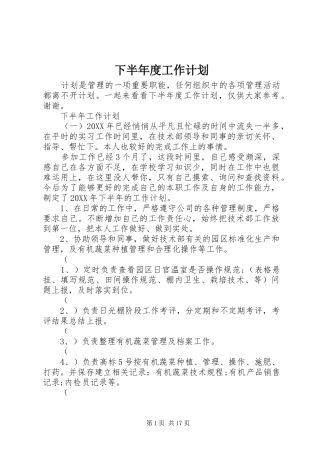 2024年下半年度工作计划