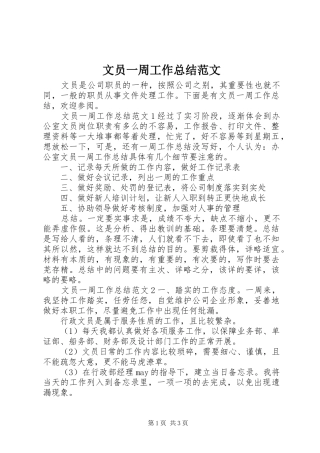 2024年文员一周工作总结范文