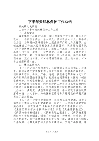 2024年下半年天然林保护工作总结