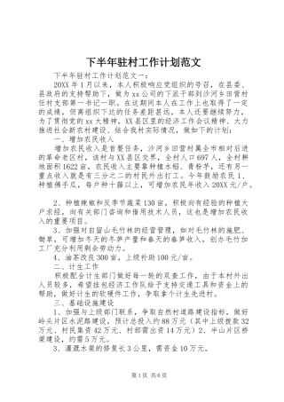 2024年下半年驻村工作计划范文