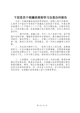 2024年下层党员干部廉政准则学习自查自纠报告