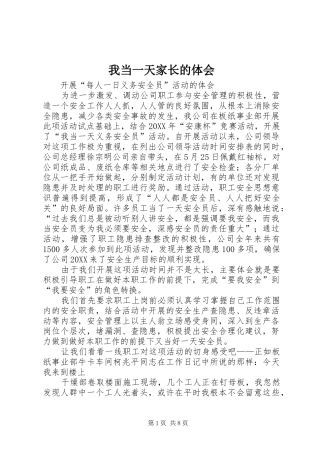 2024年我当一天家长的体会