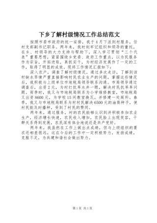 2024年下乡了解村级情况工作总结范文