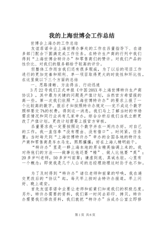 2024年我的上海世博会工作总结