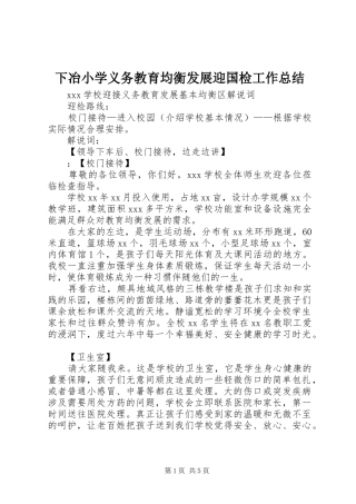 2024年下冶小学义务教育均衡发展迎国检工作总结