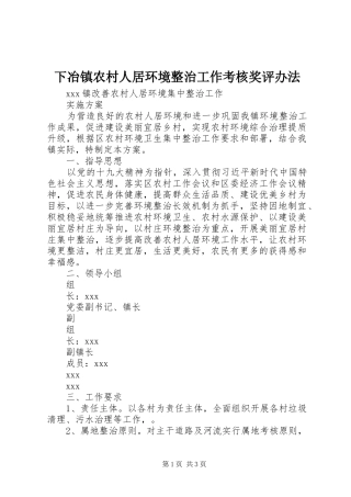 2024年下冶镇农村人居环境整治工作考核奖评办法