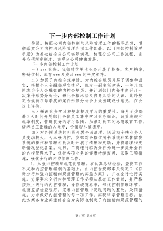 2024年下一步内部控制工作计划
