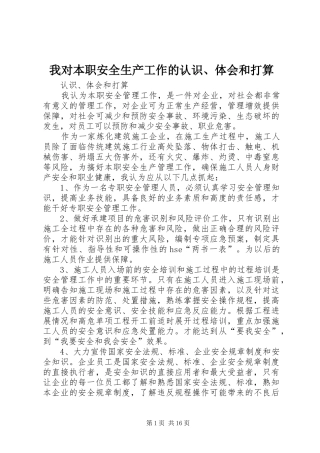 2024年我对本职安全生产工作的认识体会和打算