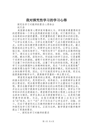 2024年我对探究性学习的学习心得