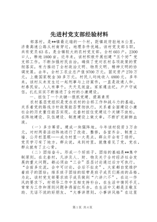 2024年先进村党支部经验材料