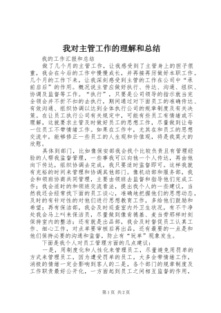 2024年我对主管工作的理解和总结
