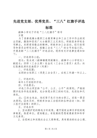 2024年先进党支部优秀党员三八红旗手评选标准