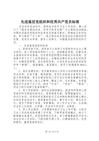 2024年先进基层党组织和优秀共产党员标准