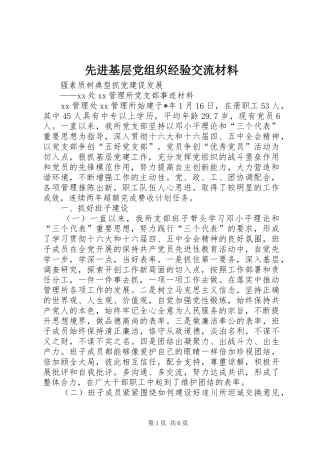 2024年先进基层党组织经验交流材料