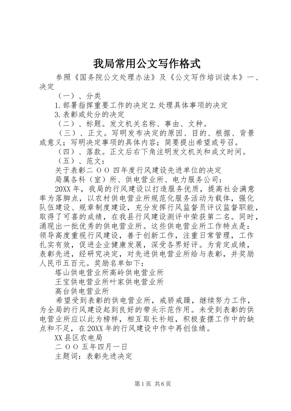 2024年我局常用公文写作格式_第1页