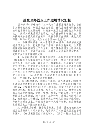 2024年县爱卫办创卫工作进展情况汇报