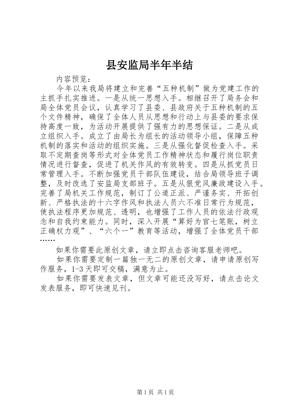 2024年县安监局半年半结_第1页