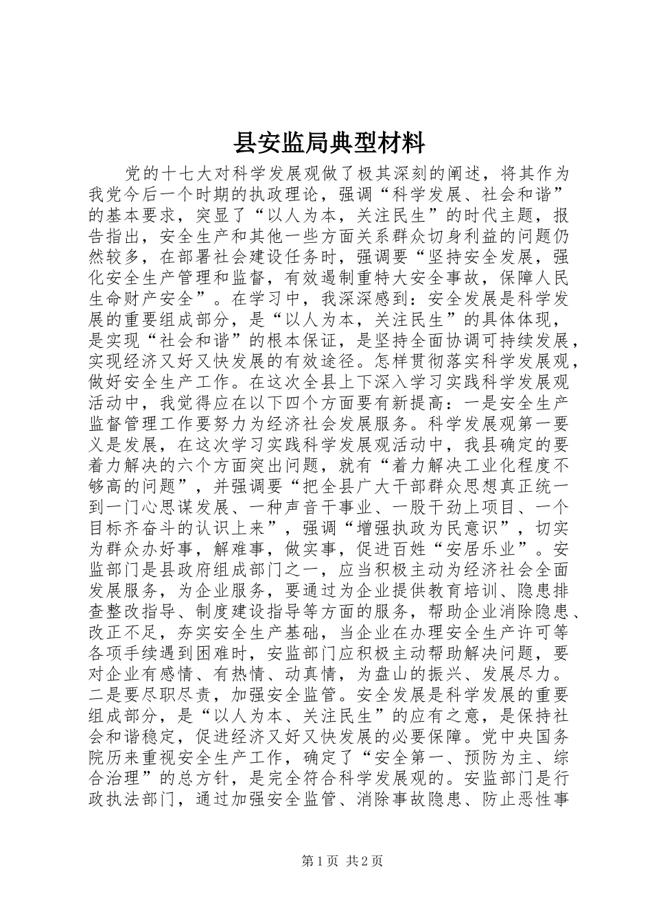 2024年县安监局典型材料_第1页