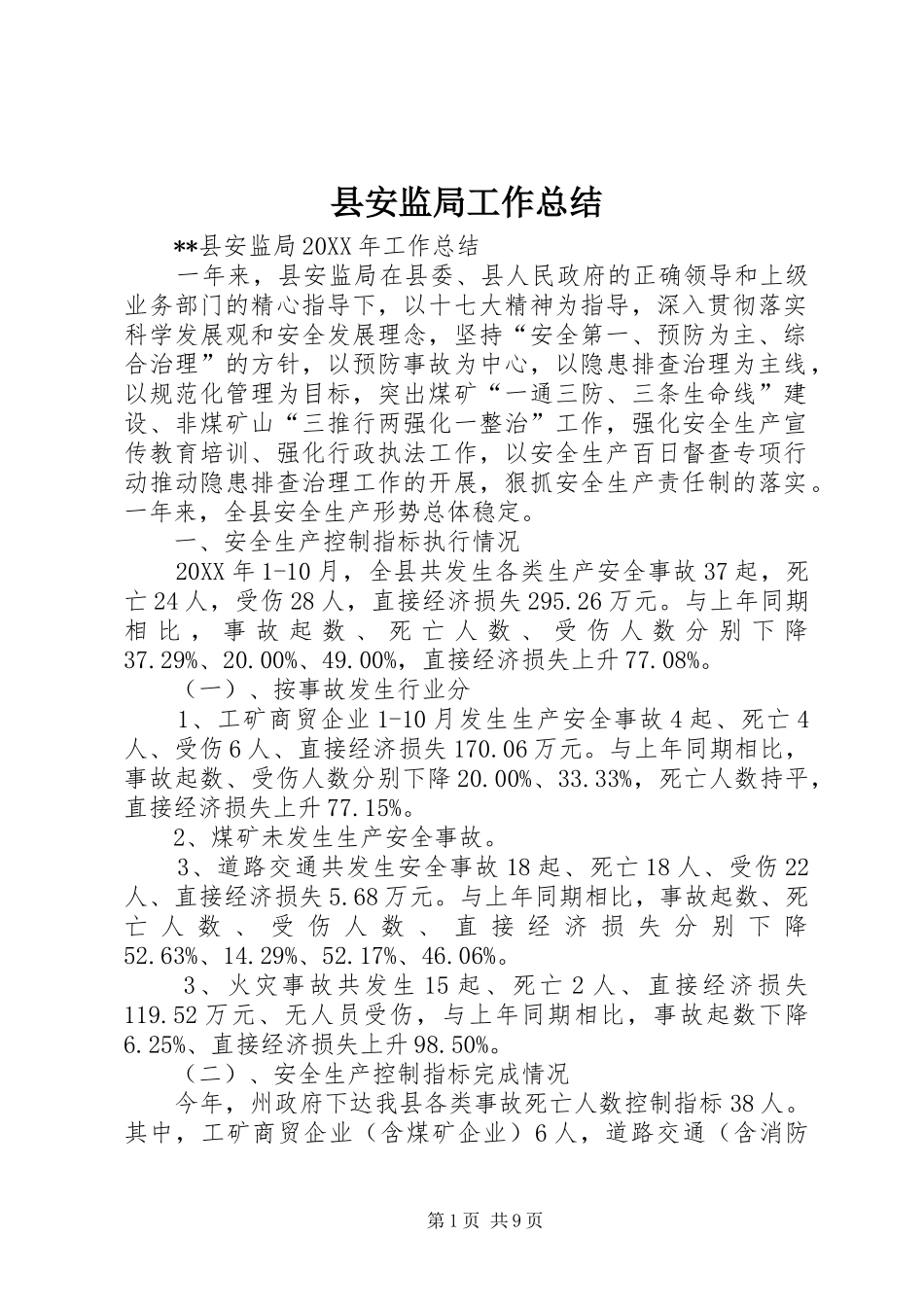 2024年县安监局工作总结_第1页