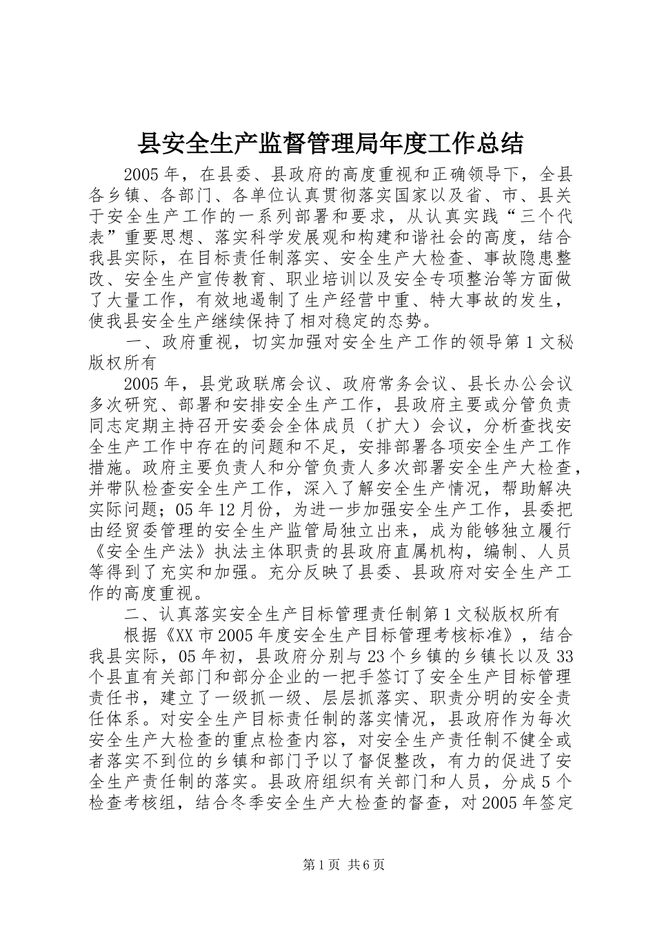 2024年县安全生产监督管理局年度工作总结_第1页