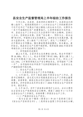 2024年县安全生产监督管理局上半年综治工作报告