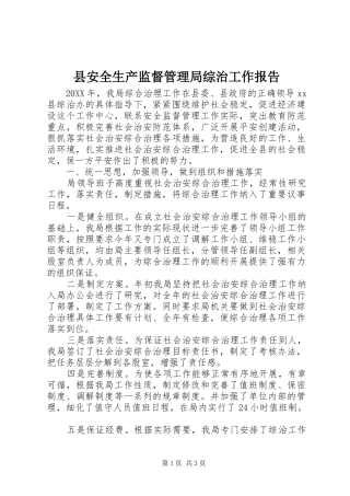 2024年县安全生产监督管理局综治工作报告