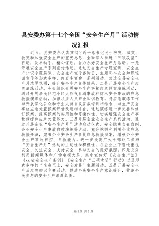 2024年县安委办第十七个全国安全生产月活动情况汇报