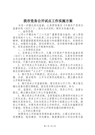 2024年我市党务公开试点工作实施方案