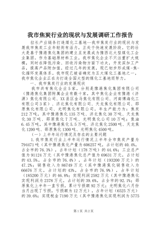 2024年我市焦炭行业的现状与发展调研工作报告