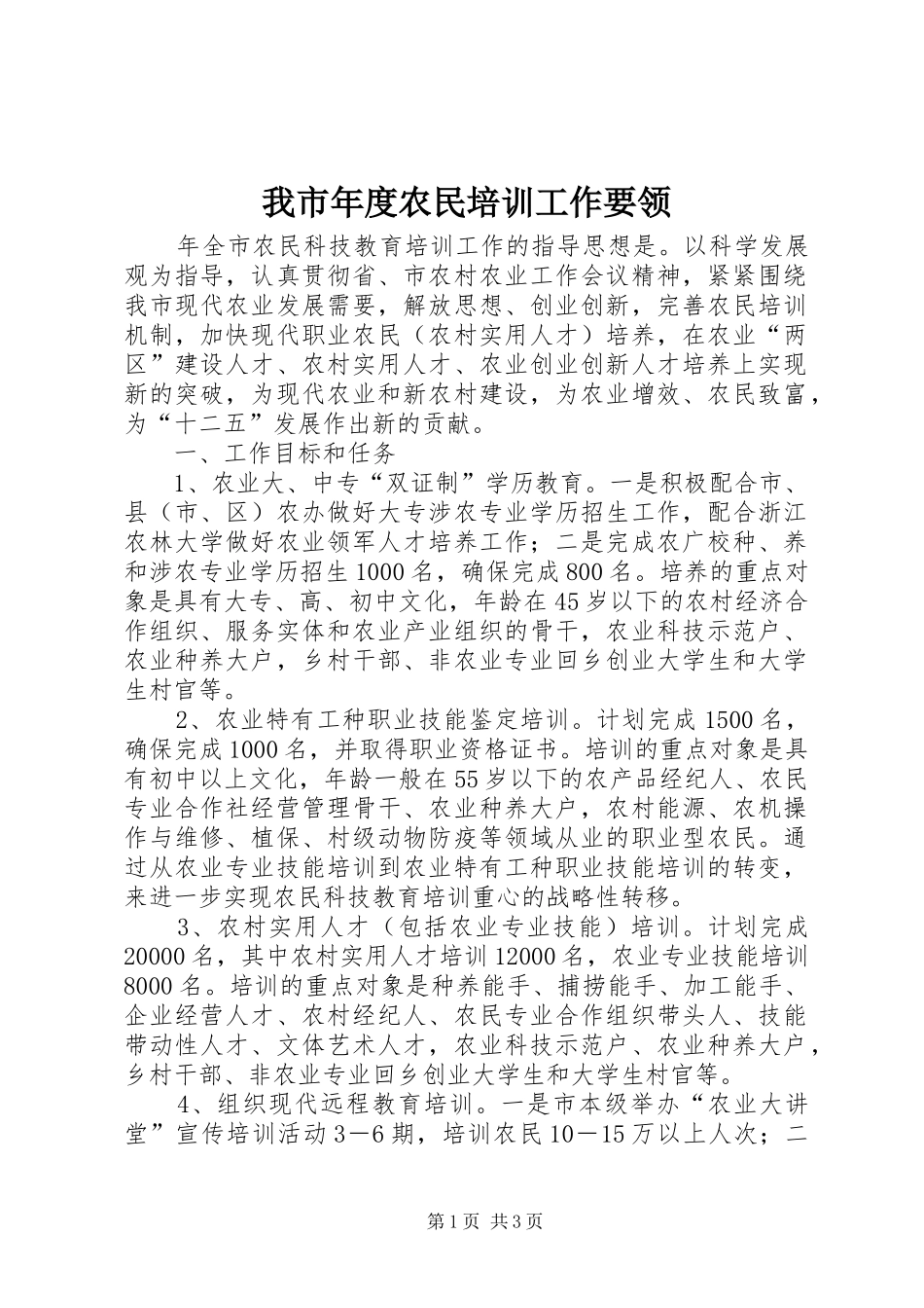 2024年我市年度农民培训工作要领_第1页