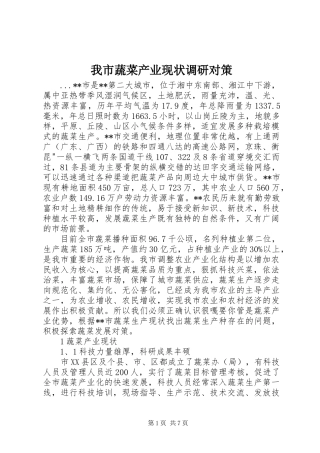 2024年我市蔬菜产业现状调研对策